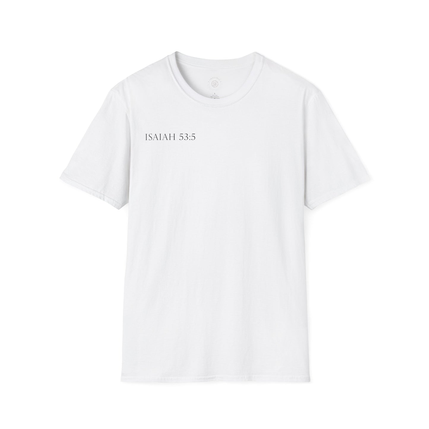 Unisex Soft-style T-Shirt - Isaiah 53:5 & Mary's Pain Design